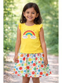 ZIP ZAP ZOOP - Girls Yellow Rainbow T-Shirt with Multi-Color Polka Dot Skirt