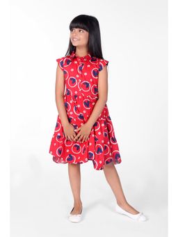ZIP ZAP ZOOP - Girls Blue Heart All-Over Print Red Cotton Dress