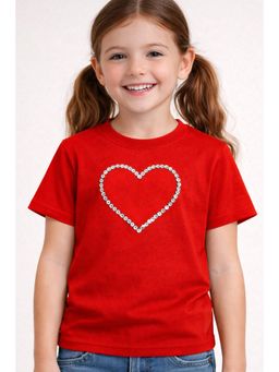 ZIP ZAP ZOOP - Girls Red Heart Hand Embroidery Red Cotton T-Shirt