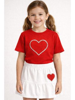 ZIP ZAP ZOOP - Girls Red Heart Embroidered Top with White Skirt