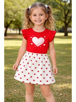 ZIP ZAP ZOOP - Girls Red Heart T-Shirt with White Heart Print Skirt