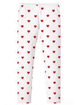 ZIP ZAP ZOOP - Girls All-Over Red Heart Print White Cotton Legging