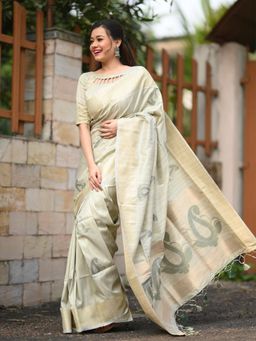 Odette - Pista Soft Mulberry Silk Exclusive Woven Designer Saree with Unstitched Blouse