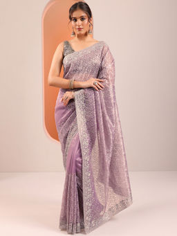 Libas - Lavender Embellished Saree with Unstitched Blouse