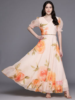 Ahalyaa - Off White Floral A-Line Dress