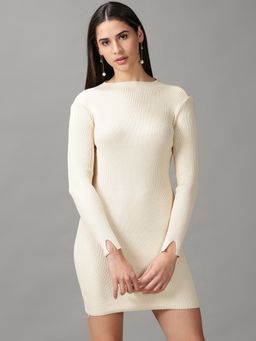 SHOWOFF - Womens Bodycon Cream Solid Dress