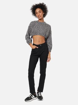 Campus Sutra - Womens Cotton Multicolored Textured Regular Fit Cropped Sweatshirt