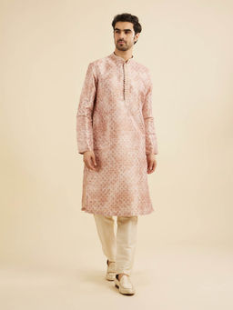 Manyavar - Beige Art Silk Kurta with Pyjama (Set of 2)