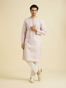 Manyavar - Lilac Purple Blended Cotton Kurta with Pyjama (Set of 2)
