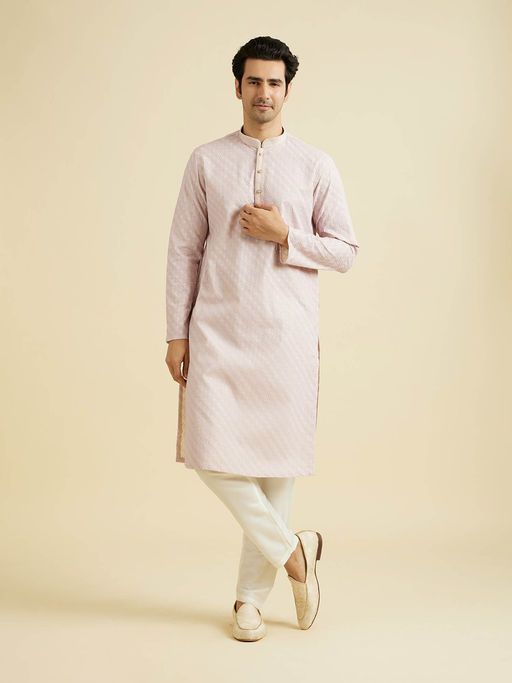 Manyavar Lilac Purple Blended Cotton Kurta with Pyjama (Set of 2)