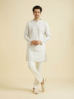 Manyavar - Pista Green Blended Cotton Kurta with Pyjama (Set of 2)