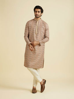 Manyavar - Fawn Beige Blended Viscose Kurta with Pyjama (Set of 2)
