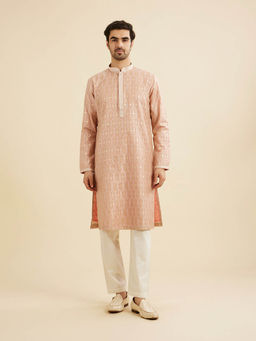 Manyavar - Dusty Beige Chanderi Kurta with Pyjama (Set of 2)