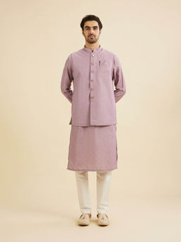 Manyavar - Lilac Purple Art Silk Kurta with Jacket & Pyjama (Set of 3)