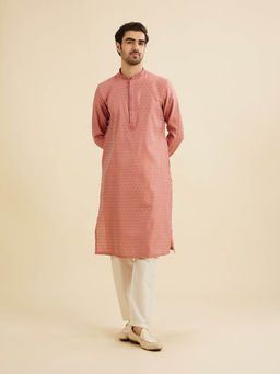 Manyavar - Coral Blended Viscose Kurta with Pyjama (Set of 2)