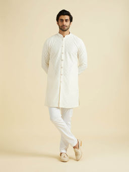Manyavar - Cream Art Silk Kurta with Pant (Set of 2)