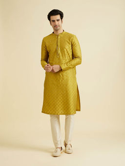 Manyavar - Mehndi Green Blended Viscose Kurta with Pyjama (Set of 2)