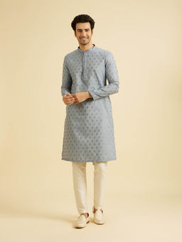 Manyavar - Light Blue Blended Viscose Kurta with Pyjama (Set of 2)
