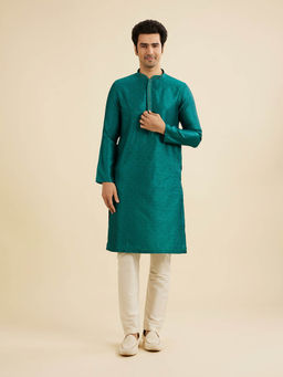 Manyavar - Teal Green Art Silk Kurta with Pyjama (Set of 2)