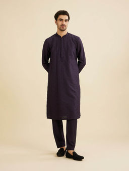 Manyavar - Purple Blended Viscose Kurta with Pyjama (Set of 2)