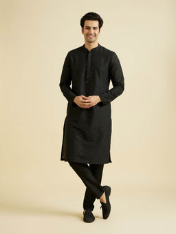 Manyavar - Black Blended Viscose Kurta with Pyjama (Set of 2)