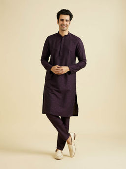 Manyavar - Purple Blended Viscose Kurta with Pyjama (Set of 2)