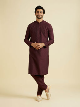 Manyavar - Wine Blended Viscose Kurta with Pyjama (Set of 2)