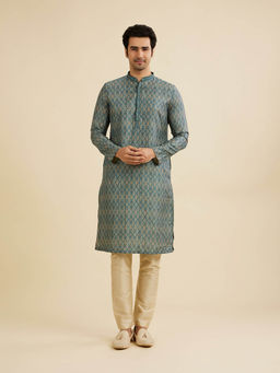 Manyavar - Teal Blue Art Silk Kurta with Pyjama (Set of 2)