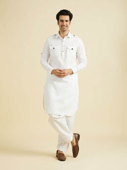 Manyavar - White Cotton Kurta with Salwar (Set of 2)