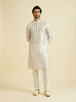 Manyavar - Cream Art Silk Kurta with Pyjama (Set of 2)
