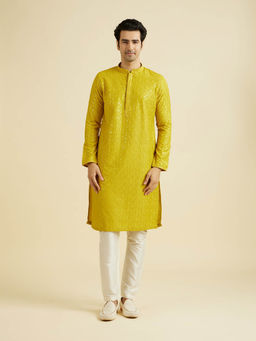 Manyavar - Mehndi Green Blended Viscose Kurta with Pyjama (Set of 2)