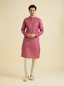 Manyavar - Rani Pink Blended Cotton Kurta with Pyjama (Set of 2)