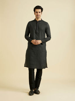 Manyavar - Black Blended Viscose Kurta with Pyjama (Set of 2)