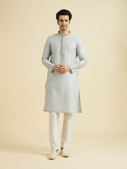 Manyavar - Light Grey Blended Viscose Kurta with Pyjama (Set of 2)