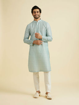 Manyavar - Aqua Green Blended Viscose Kurta with Pyjama (Set of 2)