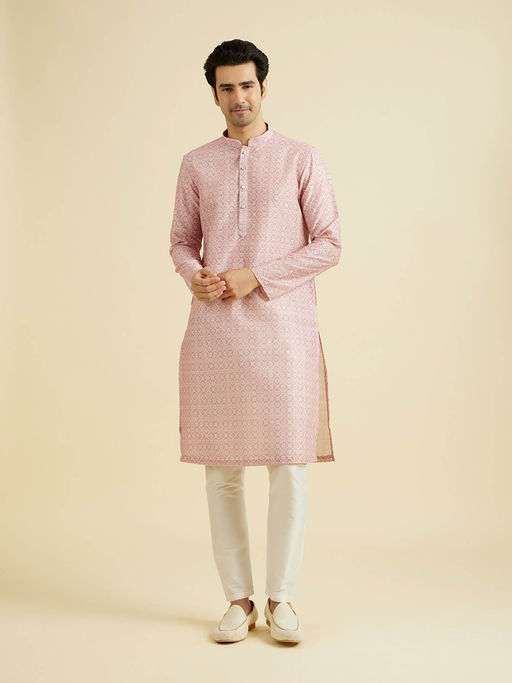 Manyavar Dusty Pink Blended Viscose Kurta with Pyjama (Set of 2)