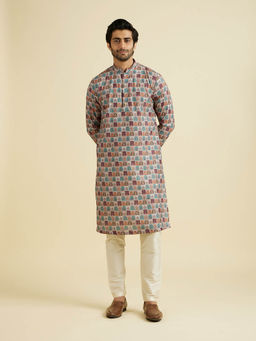 Manyavar - Beige Blended Cotton Kurta with Pyjama (Set of 2)