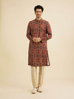 Manyavar - Maroon Blended Viscose Kurta with Pyjama (Set of 2)
