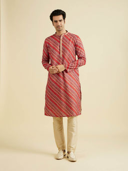 Manyavar - Red Blended Cotton Kurta with Pyjama (Set of 2)