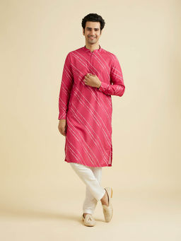 Manyavar - Rani Pink Satin Kurta with Pyjama (Set of 2)