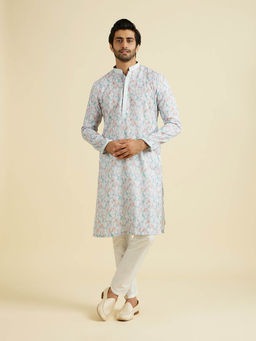 Manyavar - Light Grey Blended Cotton Kurta with Pyjama (Set of 2)
