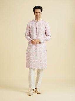 Manyavar - Pink Blended Cotton Kurta with Pyjama (Set of 2)