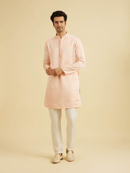 Manyavar - Pink Satin Kurta with Pyjama (Set of 2)