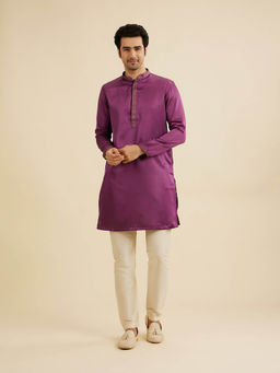 Manyavar - Purple Satin Kurta with Pyjama (Set of 2)