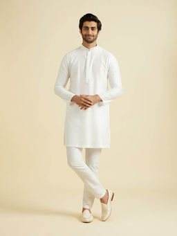 Manyavar - White Blended Viscose Kurta with Pyjama (Set of 2)