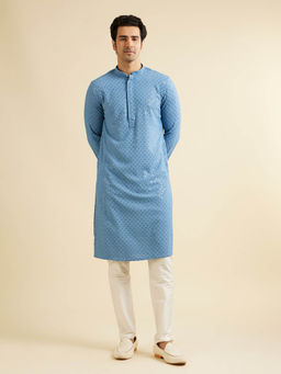 Manyavar - Mid Blue Viscose Kurta with Pyjama (Set of 2)