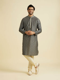 Manyavar - Dark Grey Blended Rayon Kurta with Churidar (Set of 2)