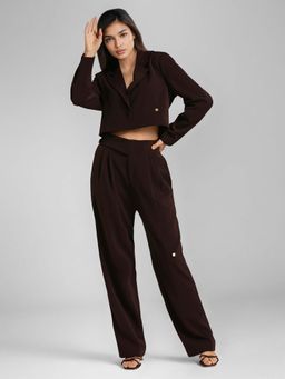 EMBLAZE - Brown Viscose Knit Crop Blazer with Pant