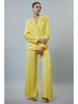 EMBLAZE - Yellow Banana Crepe Embellished Blazer with Pant