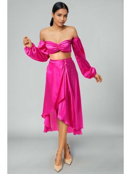 EMBLAZE - Pink Draped Skirt with Crop Top